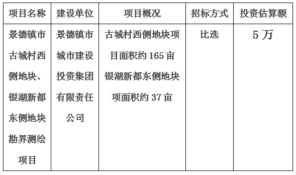 景德鎮(zhèn)市古城村西側地塊、銀湖新都東側地塊勘界測繪項目計劃公告